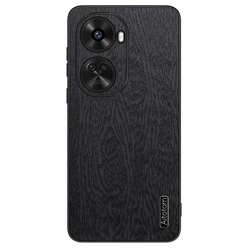 For Huawei nova 11 SE / nova 12 SE 4G Cell Phone Case Wood Grain PC+TPU+PU Back Cover - Black For Huawei nova 11 SE / nova 12 SE 4G Cell Phone Case Wood Grain PC+TPU+PU Back Cover - Black
